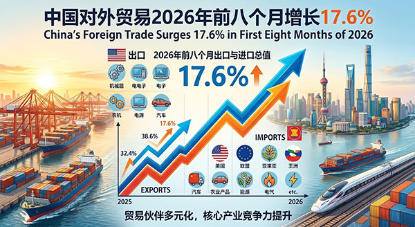 2026年前八个月中国外贸强劲增长17.6%